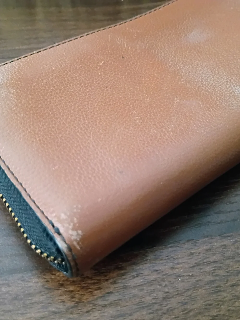 COACH Rip & Repair Accordion Zip Wallet - Black & Saddle Leather